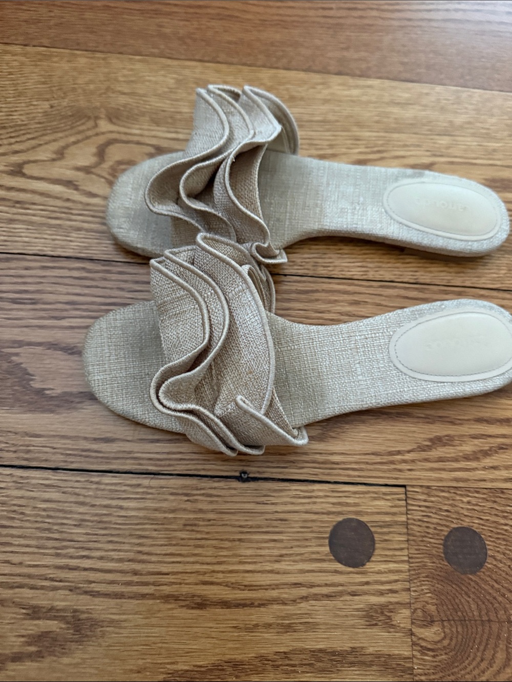 Larroude Beige Ruffle Slide Mules - Picture 2 of 5